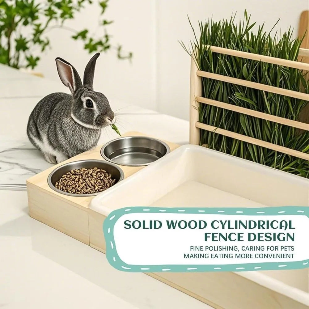 Wooden Rabbit Hay Feeder with Litter Box