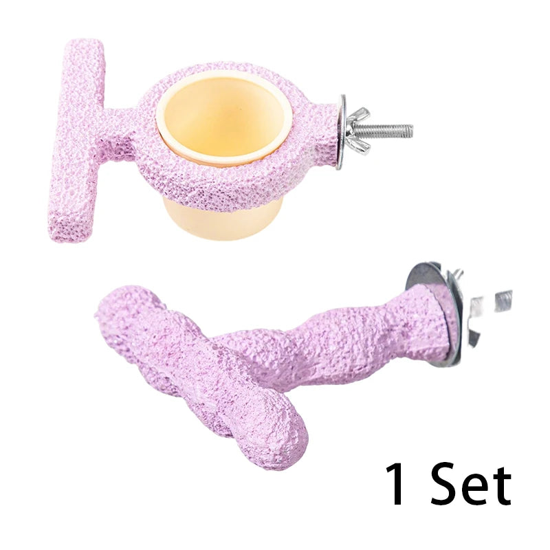 Parrot Perch & Claw Grinding Stand with Food Cup