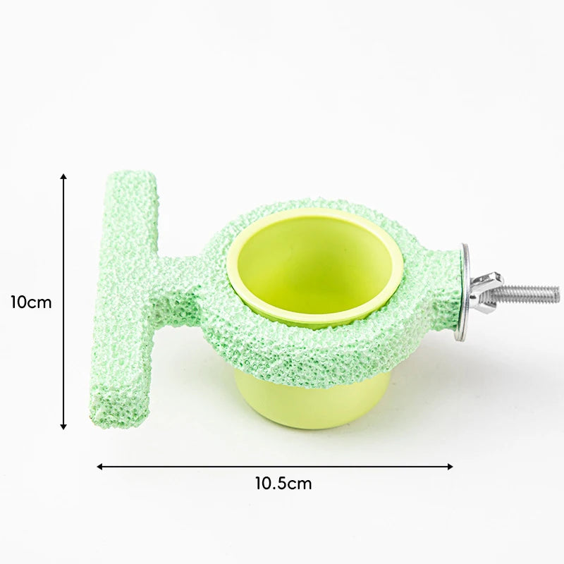 Parrot Perch & Claw Grinding Stand with Food Cup