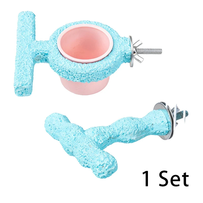 Parrot Perch & Claw Grinding Stand with Food Cup