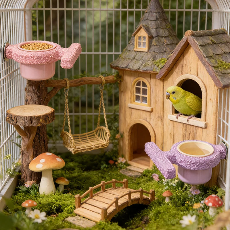 Parrot Perch & Claw Grinding Stand with Food Cup