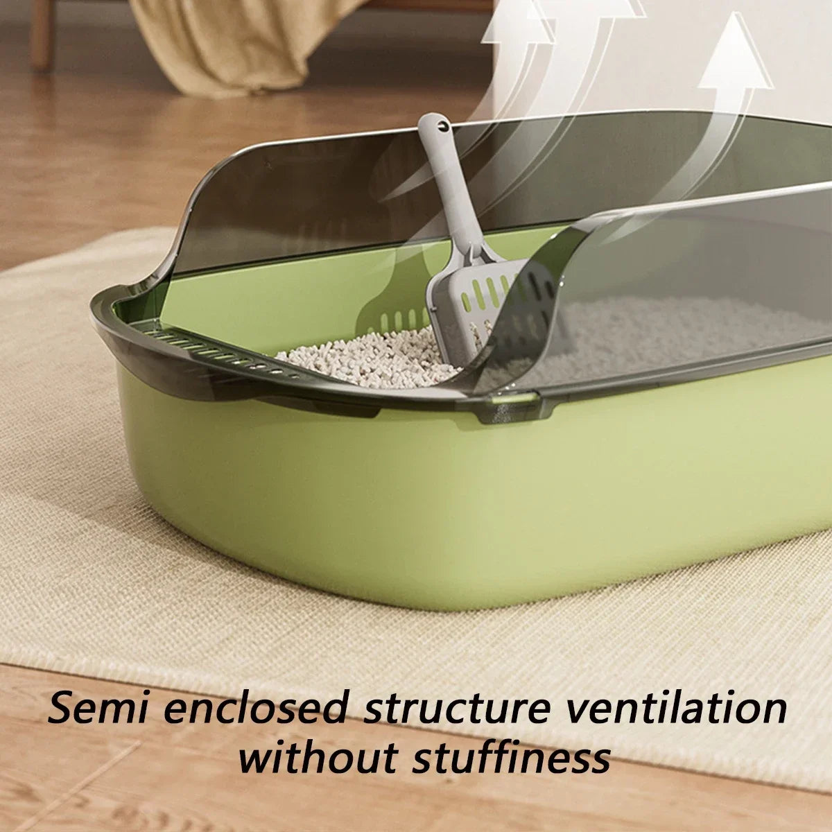 Semi-Enclosed Splashproof Cat Litter Box with Scoop