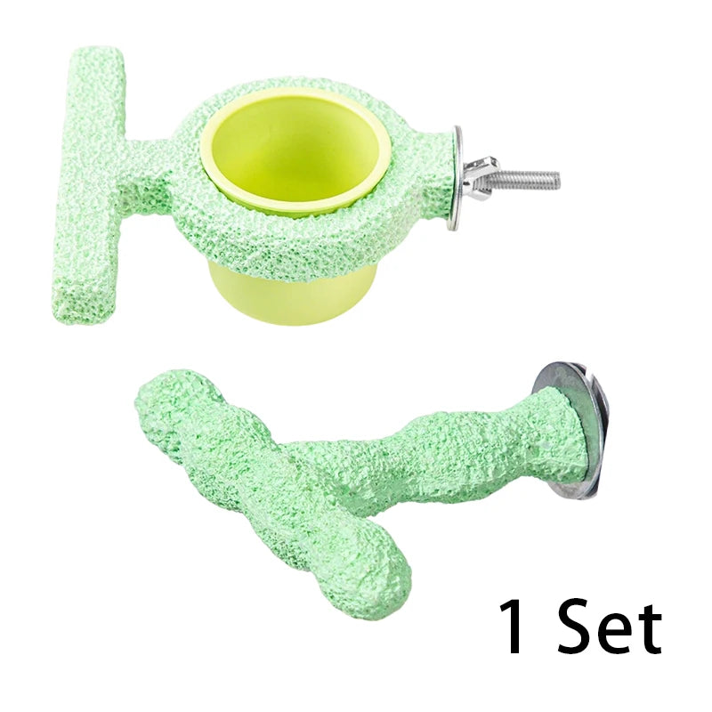 Parrot Perch & Claw Grinding Stand with Food Cup