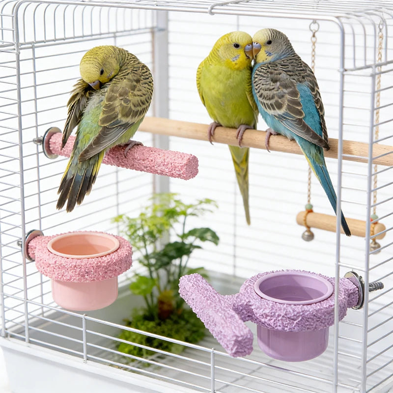 Parrot Perch & Claw Grinding Stand with Food Cup