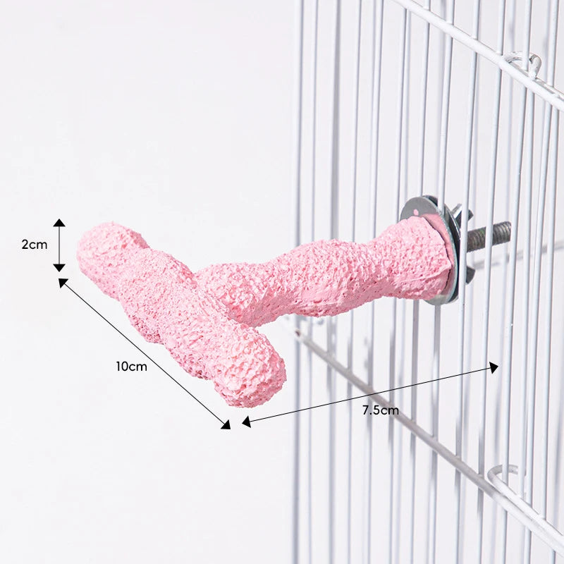 Parrot Perch & Claw Grinding Stand with Food Cup
