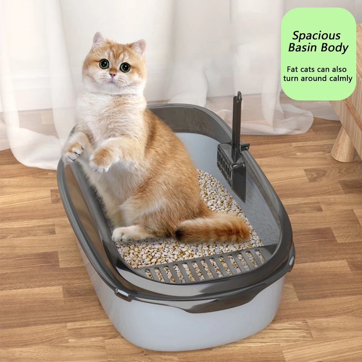 Semi-Enclosed Splashproof Cat Litter Box with Scoop