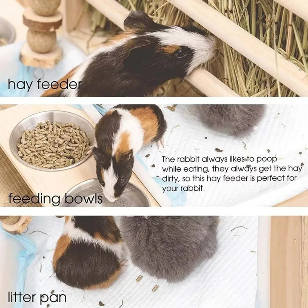 Wooden Rabbit Hay Feeder with Litter Box