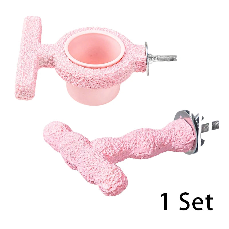 Parrot Perch & Claw Grinding Stand with Food Cup