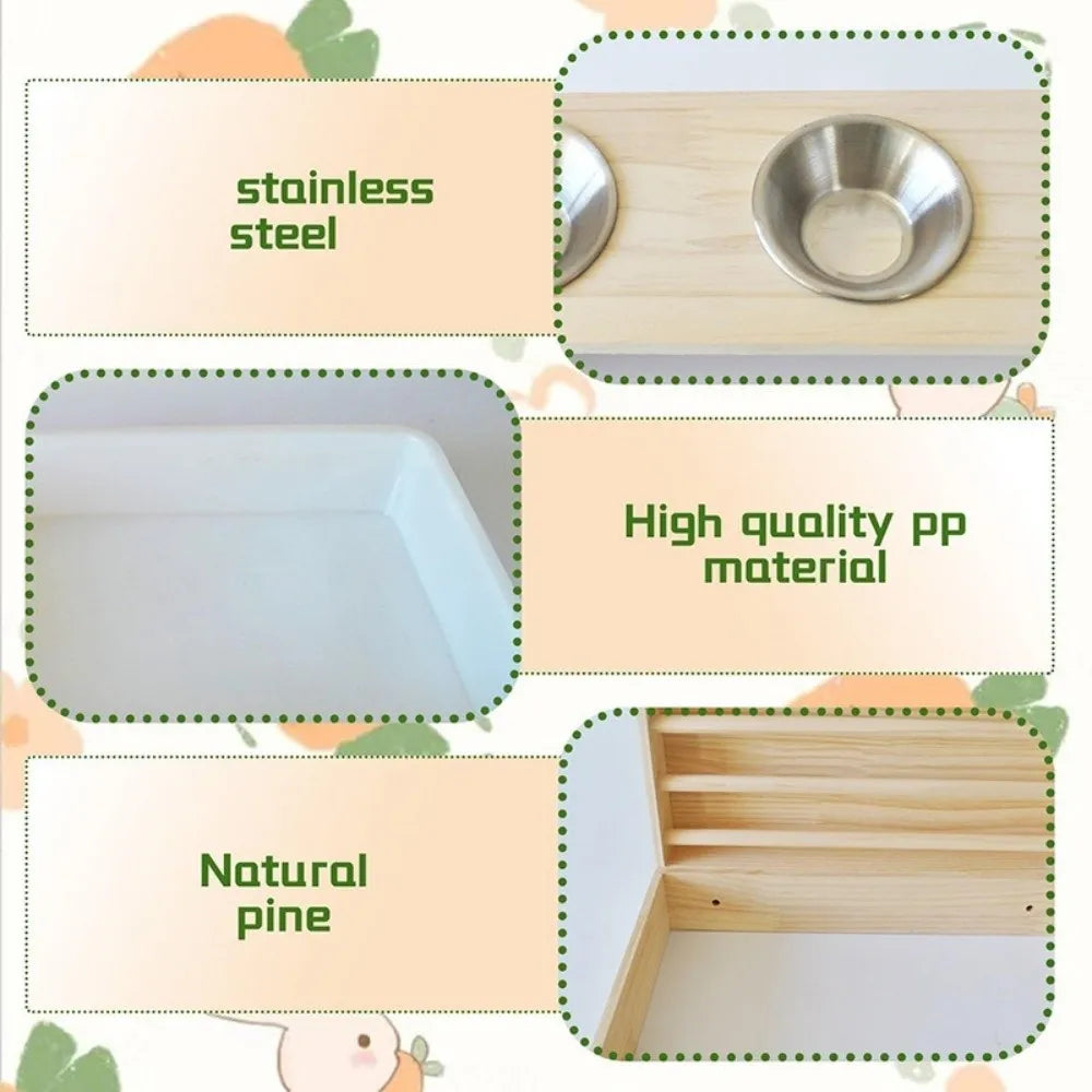 Wooden Rabbit Hay Feeder with Litter Box