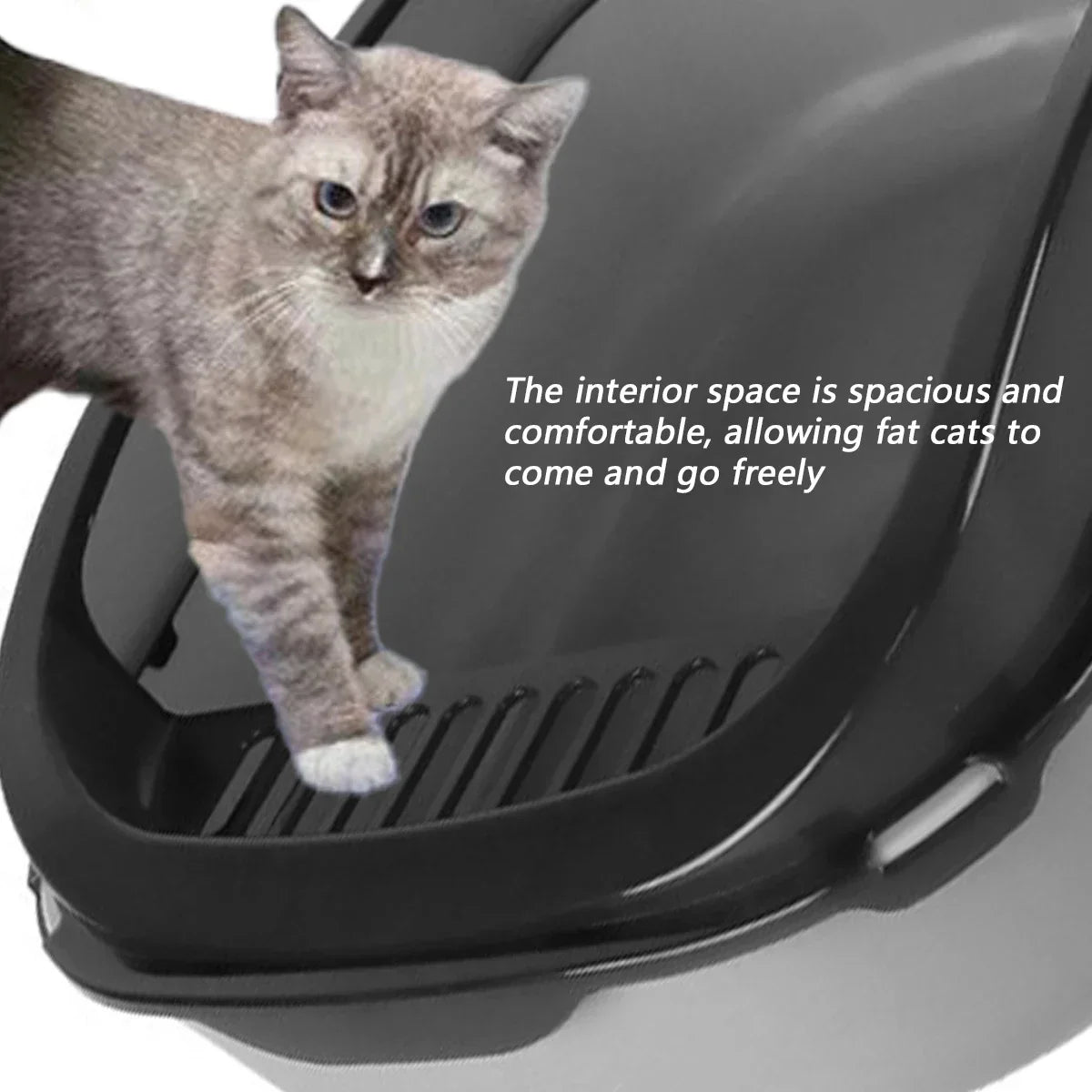 Semi-Enclosed Splashproof Cat Litter Box with Scoop