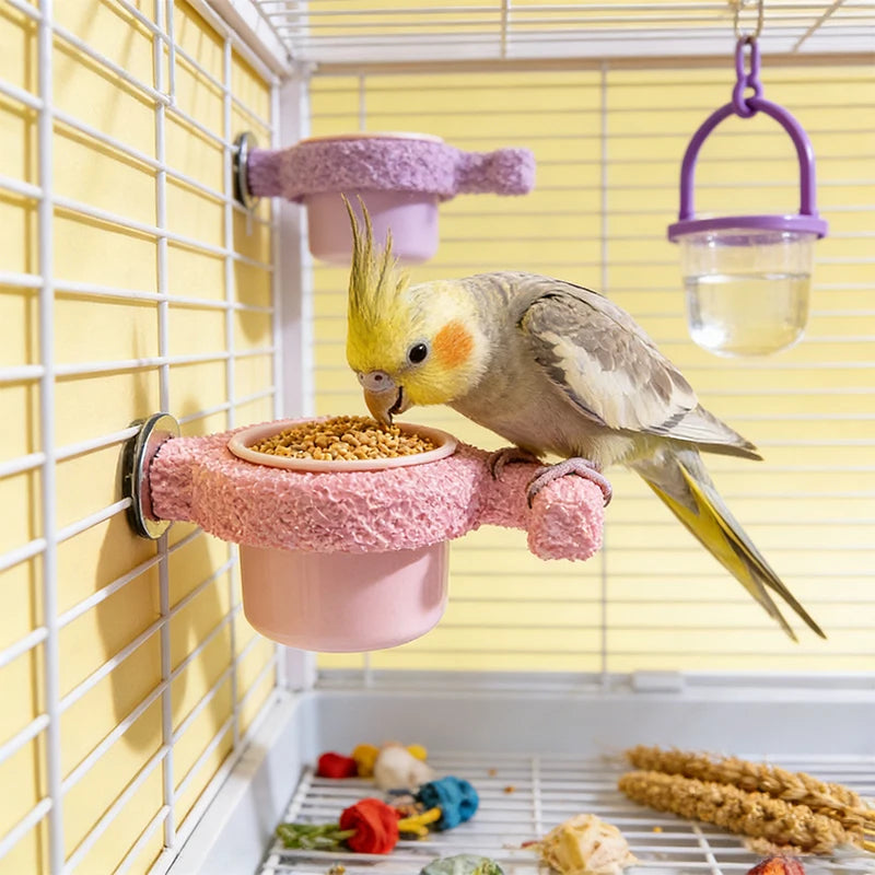 Parrot Perch & Claw Grinding Stand with Food Cup